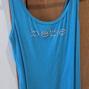 bebe Bright Turquoise Crystal Logo Tank Top